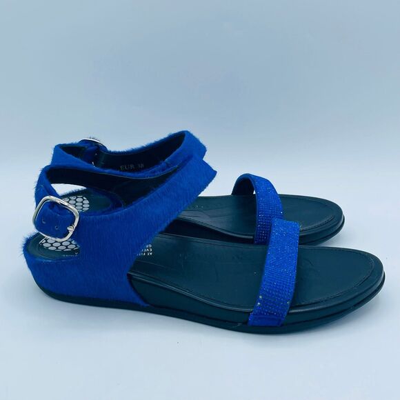 FitFlops Women's Supercomff US 7 Size 38 Black Royal Blue Textured Sandals - Picture 4 of 9